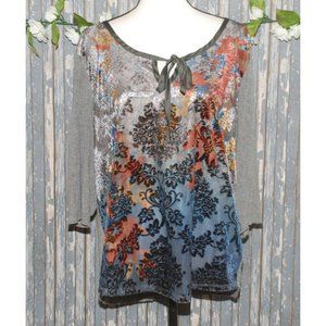 Rebecca Malone Ladies Gray Tunic Size XL Sheer Stretch 3/4 Sleeve Key Hole Neck